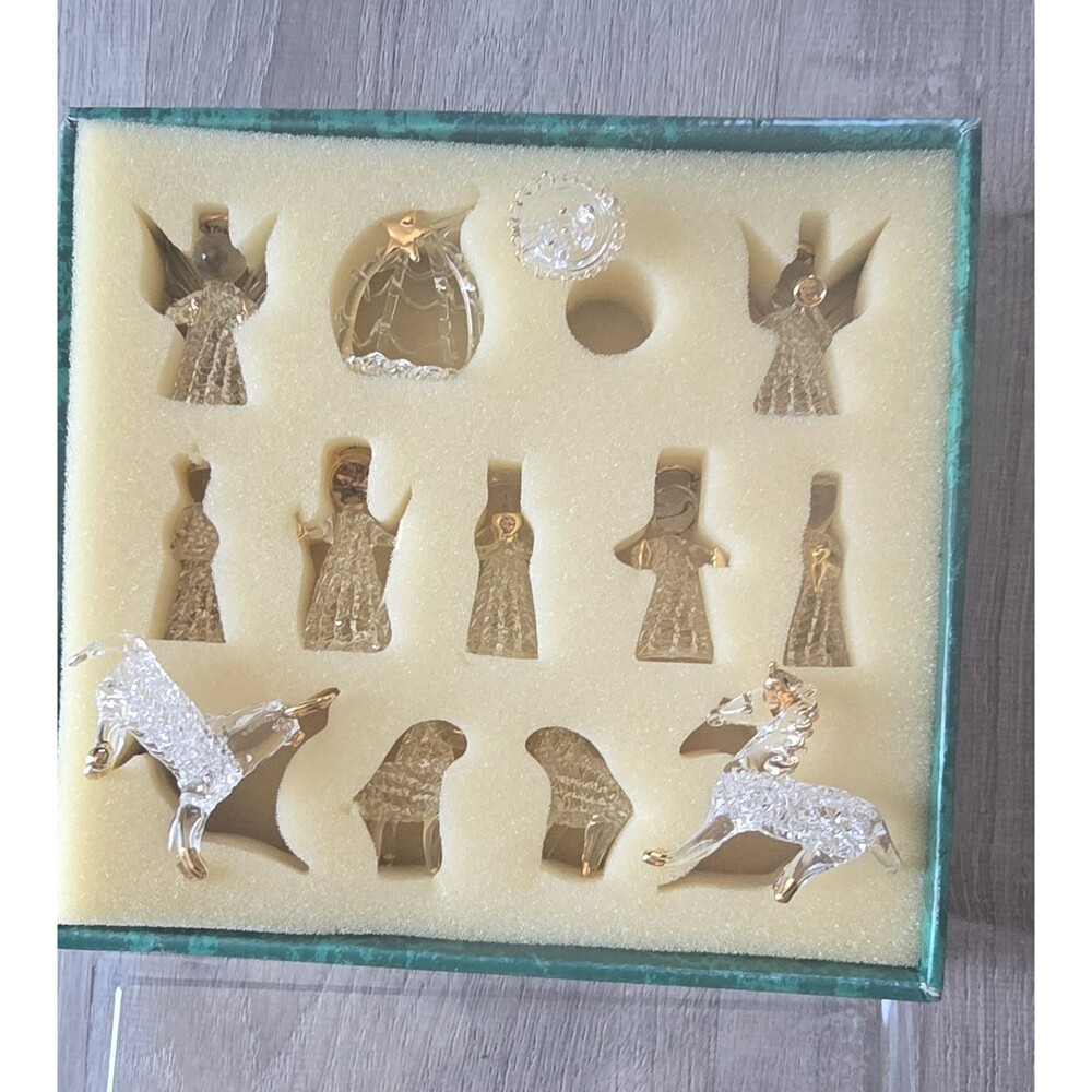 Vintage 13pc Spun Glass Christmas Nativity Jesus Creche Animals Kings Angel..